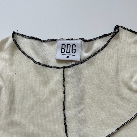 Urban Outfitters BDG Sheer Off White Exposed Black Seams Long Sleeve Crop Shirt - Picture 7 of 11